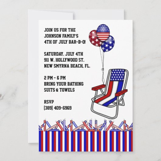 BBQ, Bar-B-Q, Invitation de 4 juillet fête ! (Devant)