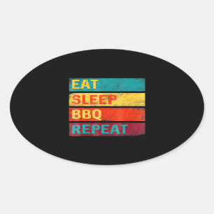 BBQ Barbecue Grilling Gift eet slaap BBQ Ovale Sticker
