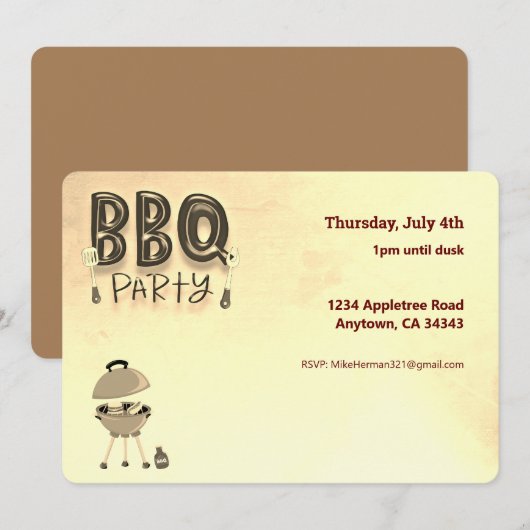BBQ Barbecue Party Personnalisable Invitation d'ét (Devant / Derrière)