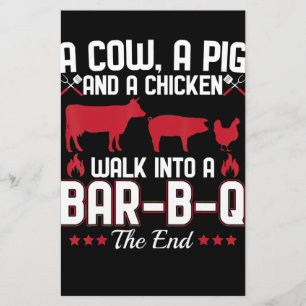 BBQ   BBQ Dad Joke a Koe a Varken and a Chicken Briefpapier
