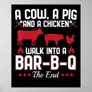 BBQ   BBQ Dad Joke a Koe a Varken and a Chicken Poster