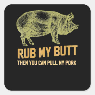 BBQ BBQ Grill pig Funny Pork ID roke die roest Vierkante Sticker