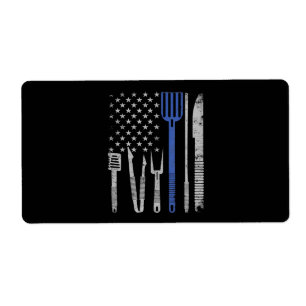 BBQ BBQ Grill Pork with USA Flag Cooking Chef Etiket