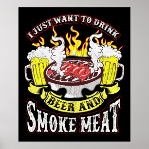 BBQ   BBQ Grilling Beer Smoke Meat Funny Quotes Poster