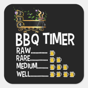 BBQ BBQ Timer Barbecue Funny Grilling Gift Vierkante Sticker