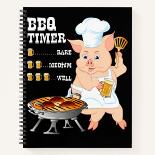 BBQ BBQ Timer Pig Grill Barbecue Beer Lover Mann Notitieboek