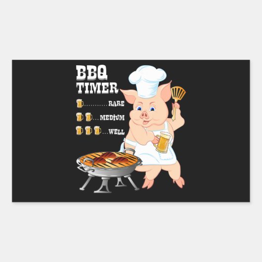 BBQ | BBQ Timer Pig Grill Barbecue Beer Lover Mann Rechthoekige Sticker (Voorkant)