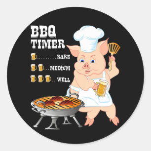 BBQ   BBQ Timer Pig Grill Barbecue Beer Lover Mann Ronde Sticker