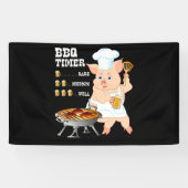 BBQ | BBQ Timer Pig Grill Barbecue Beer Lover Mann Spandoek (Horizontaal)