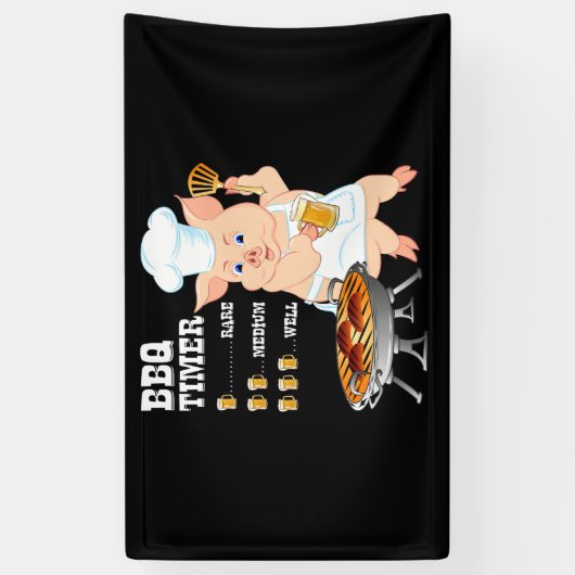 BBQ | BBQ Timer Pig Grill Barbecue Beer Lover Mann Spandoek (Verticaal)