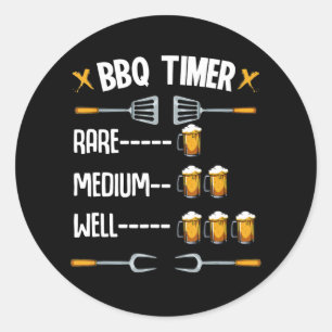 BBQ   BBQ Timer Rare Medium Well Beer Drinker Ronde Sticker