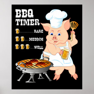 BBQ BBQ-timer Varken Grill Barbecue Bierliefhebb Poster