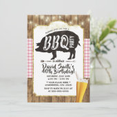 BBQ & Beer Pink Pset String Lights Birthday Party Kaart (Staand voorkant)