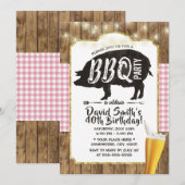 BBQ & Beer Pink Pset String Lights Birthday Party Kaart (Voorkant / Achterkant)