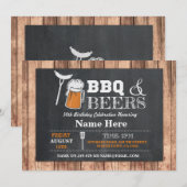 BBQ & BEERS Birthday Chalk Wood Uitnodiging (Voorkant / Achterkant)