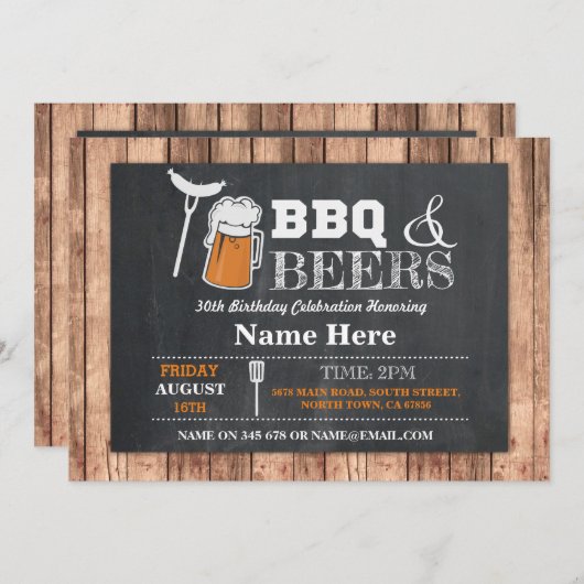 BBQ & BEERS Invitation à Chalk Wood (Devant / Derrière)