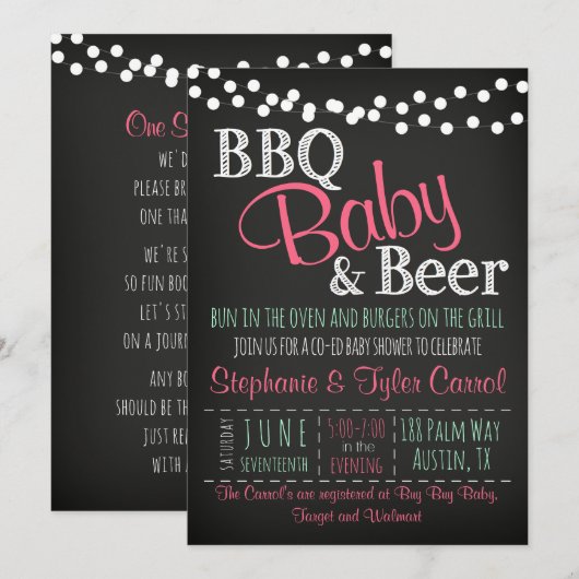 BBQ Bière BaBy-Q Carte de livre et invitation à la (Devant / Derrière)