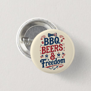 BBQ, Bieren & Vrijheid – Retro 4 juli-sfeer Ronde Button 3,2 Cm