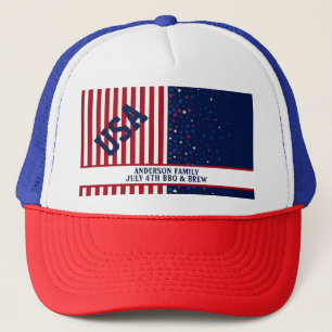 BBQ Brew USA America Stars Stripes Juli 4th Party Trucker Pet