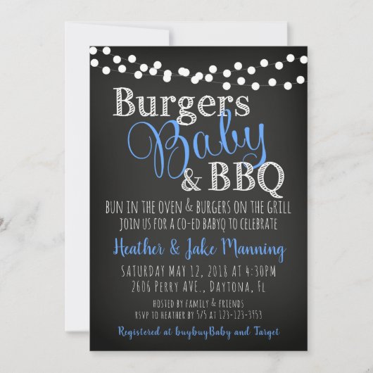 BBQ Burgers Baby Coed Boy Baby shower Invitation (Devant)