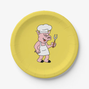 BBQ Cartoon Pig Borden Papieren Bordje