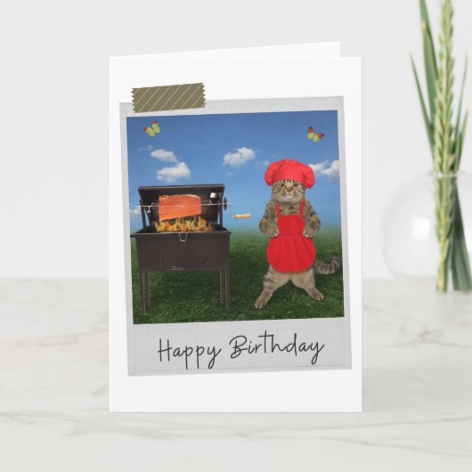 BBQ Chef Chat Funny Carte d'anniversaire (Devant)