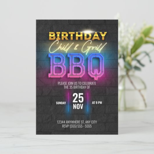 BBQ Chill & Grill Anniversaire Fête Invitation (Debout devant)