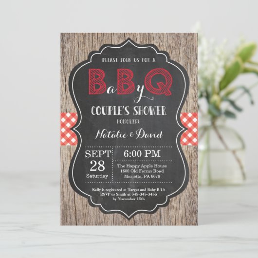 BBQ Couples Invitation Douche Bébé Q Jardin Bash (Debout devant)