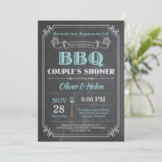 BBQ Couples Showboard Invitation Aqua (Debout devant)