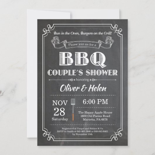 BBQ Couples Shower Invitation Chalkboard Kaart (Voorkant)