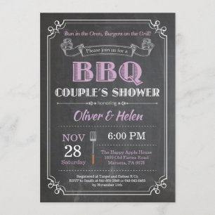 BBQ Couples Shower Invitation Chalkboard Paars Kaart