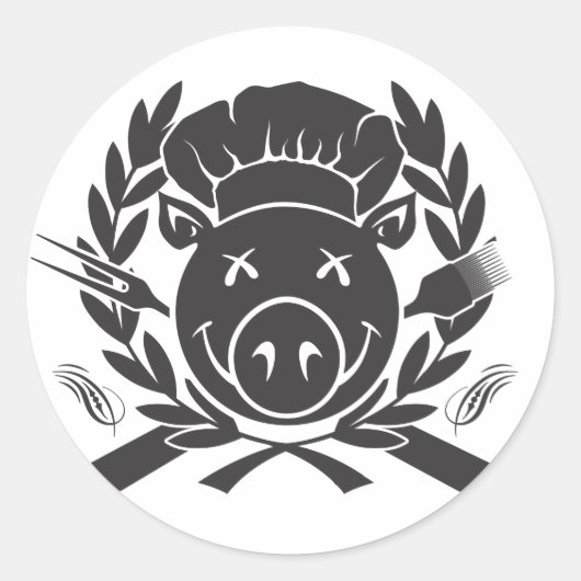 BBQ Crest Zwart Ronde Sticker (Voorkant)