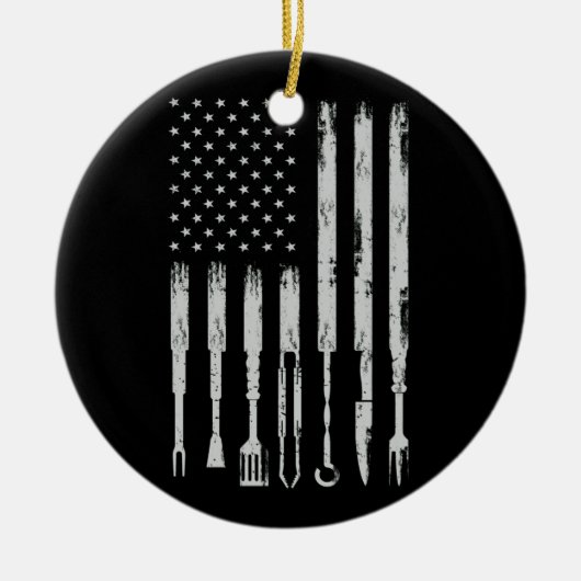 BBQ Design Smoking Barbecue USA Flag Keramisch Ornament (Voorkant)