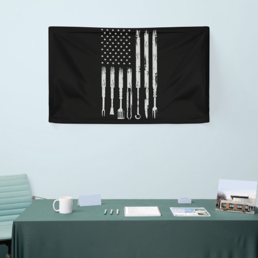 BBQ Design Smoking Barbecue USA Flag Spandoek (Beurs)