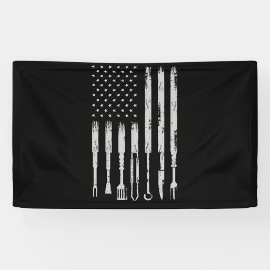 BBQ Design Smoking Barbecue USA Flag Spandoek (Horizontaal)