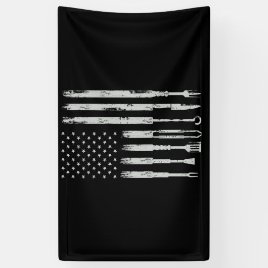 BBQ Design Smoking Barbecue USA Flag Spandoek (Verticaal)