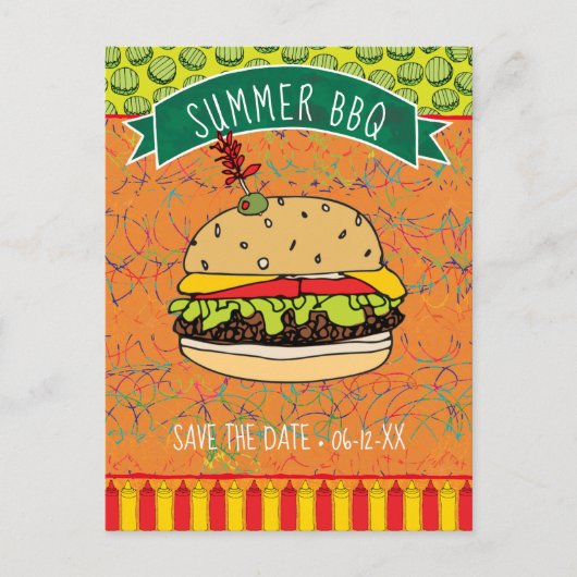 BBQ d'été Hamburger Enregistrer la date Invitation (Devant)