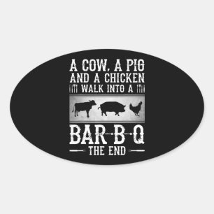 BBQ Een Koe A-varken en een kippendraait in de B Ovale Sticker