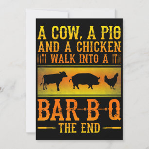 BBQ   Een Koe van een varken en een kippenkop in e Feestdagenkaart