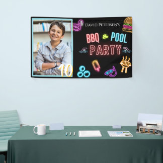 BBQ- en zwembadfeest Neon foto verjaardag  Spandoek