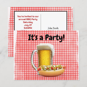 BBQ Feest uitnodigen op Gingham Feestdagenkaart