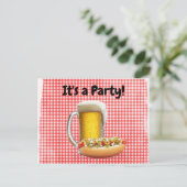 BBQ Feest uitnodigen op Gingham Feestdagenkaart (Staand voorkant)