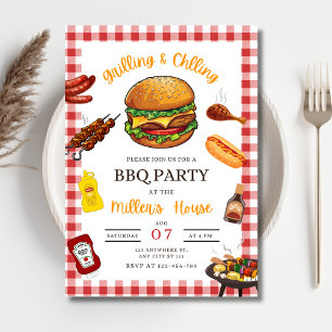 BBQ-feestuitnodiging, achtertuin BBQ-grill en chil