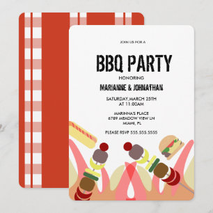 BBQ Food Flames Cook Out Party Invitation Kaart