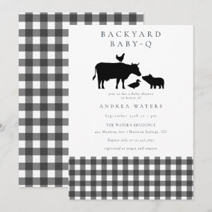 BBQ Gingham Black Rustiek Baby shower Kaart