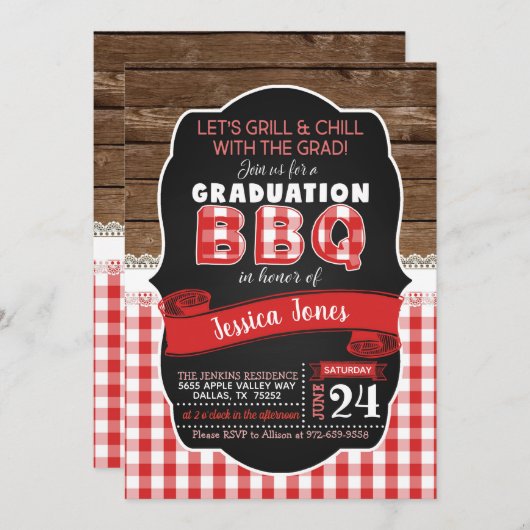 BBQ Graduation Party Invitation (Devant / Derrière)