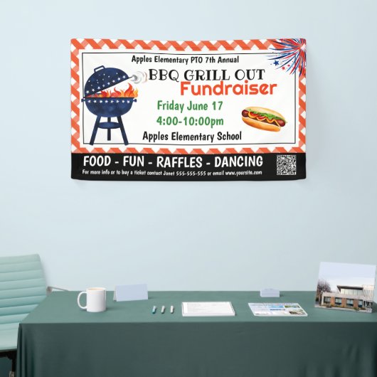 BBQ GRILL out Fondsenwerving PTO PTA Kerk Banner (Beurs)