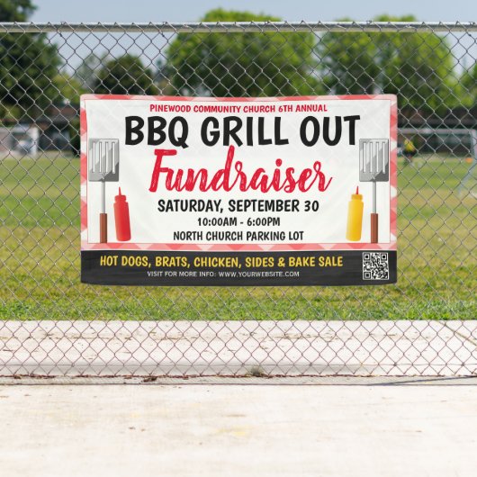 BBQ Grill Out Fundraiser Bannière avec code qr (En situation)