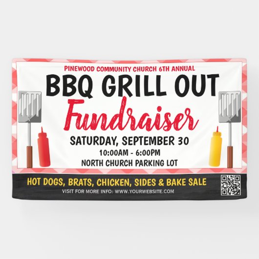 BBQ Grill Out Fundraiser Bannière avec code qr (Horizontal)