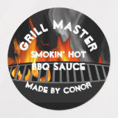 BBQ Grill Sauce Smoke Hot Circle Étiquettes (Design 1)